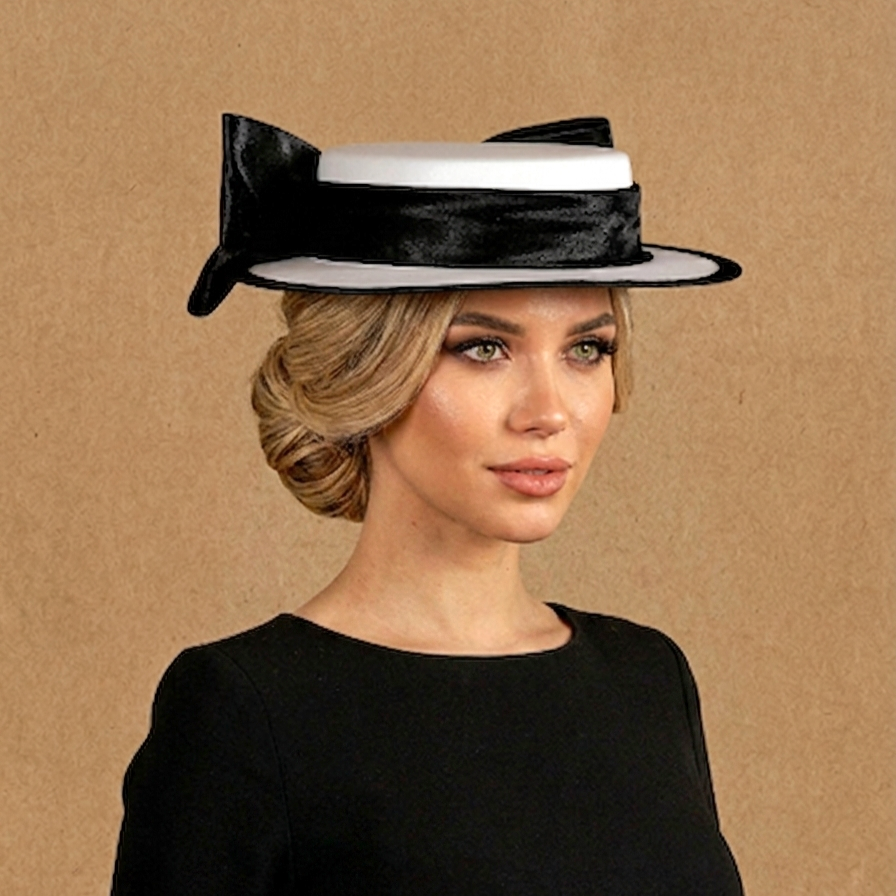 Audra Siyah Beyaz Renk Vualet  Şapka 30 cm