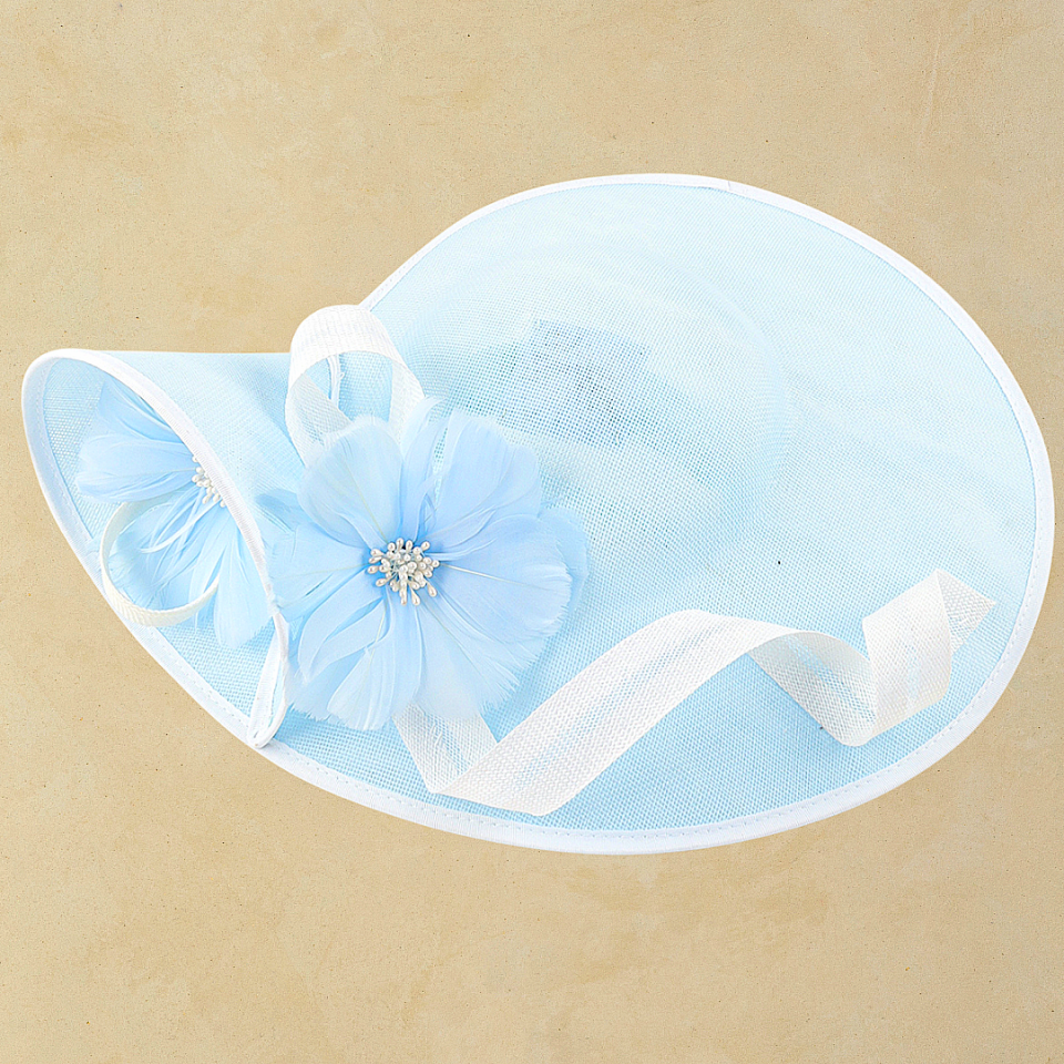 Lilly Açık Mavi Ekru Renk Vualet Şapka 45 cm Özel Şapka Kutulu