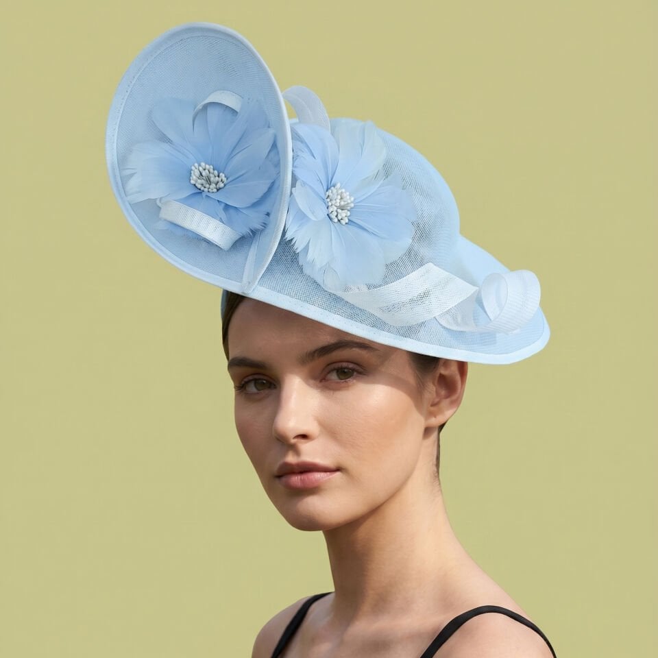 Lilly Açık Mavi Ekru Renk Vualet Şapka 45 cm Özel Şapka Kutulu