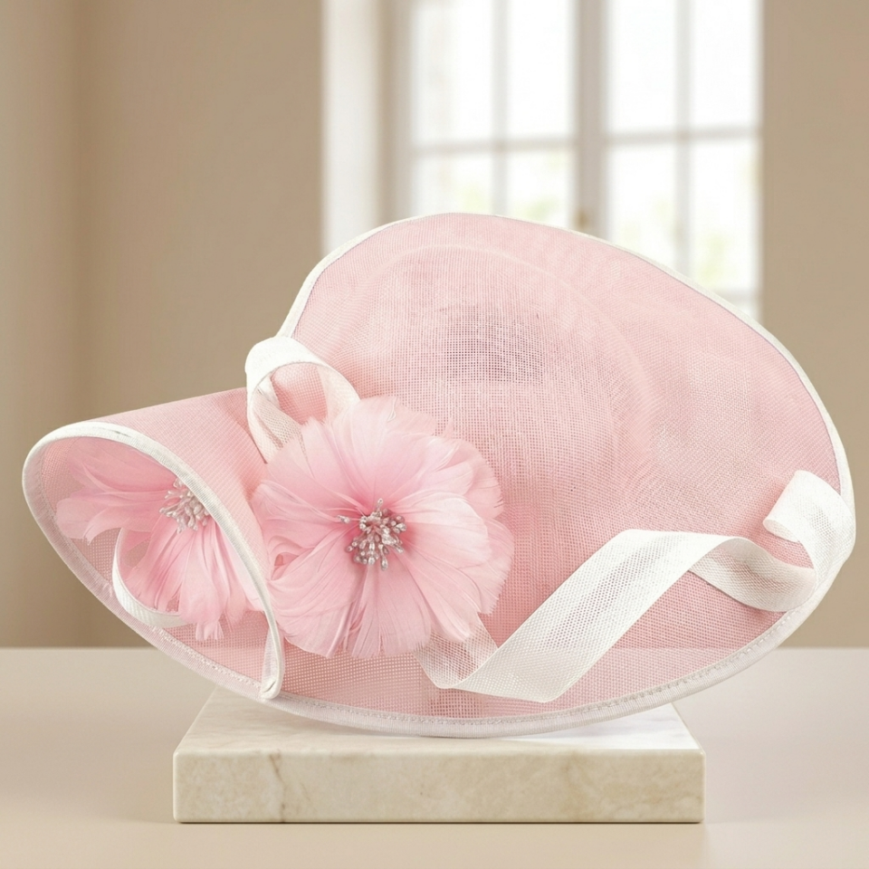 Lilly Pembe Ekru Renk Vualet Şapka 45 cm Özel Şapka Kutulu