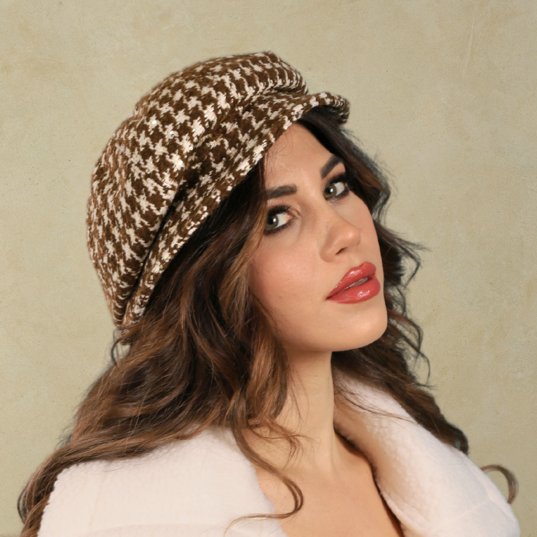 Serena Kahverengi Ekru Renk Desenli Ressam Şapka