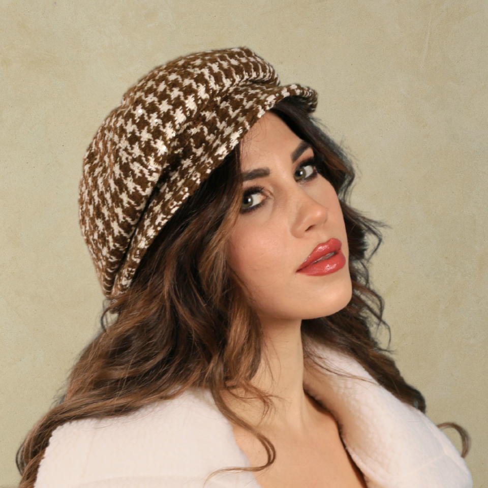 Serena Kahverengi Ekru Renk Desenli Şapka