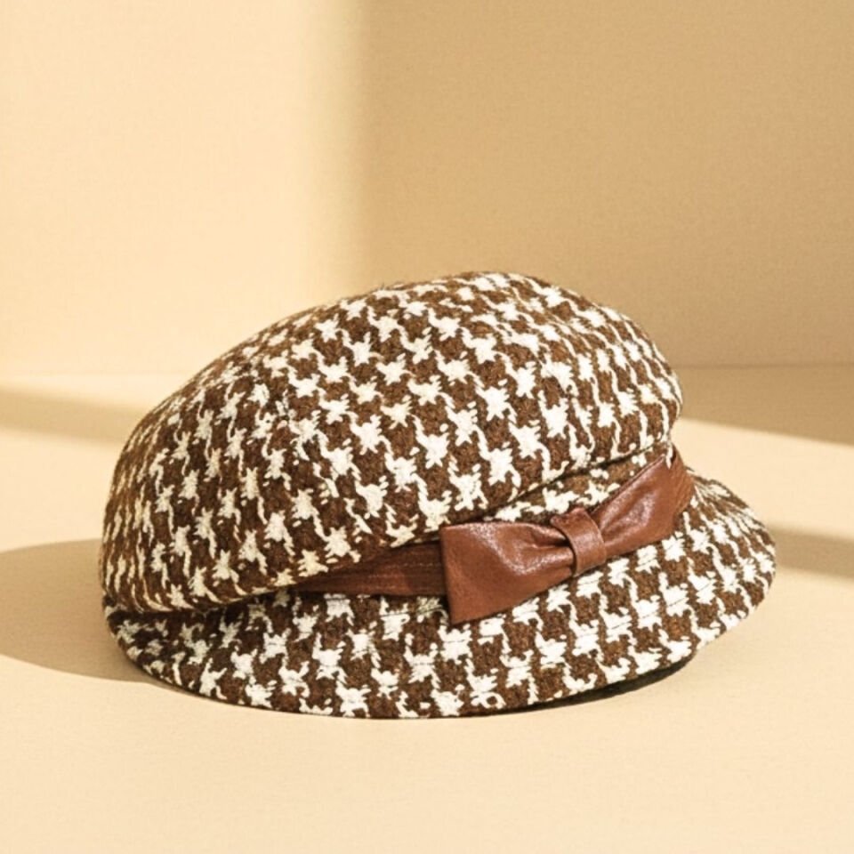 Serena Kahverengi Ekru Renk Desenli Ressam Şapka