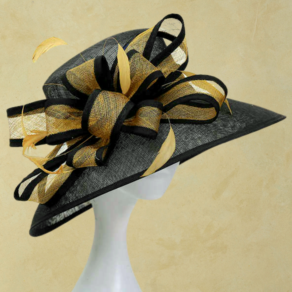 Rayne Siyah lightgold Renk Elegan Şapka 40 cm Özel Şapka Kutulu
