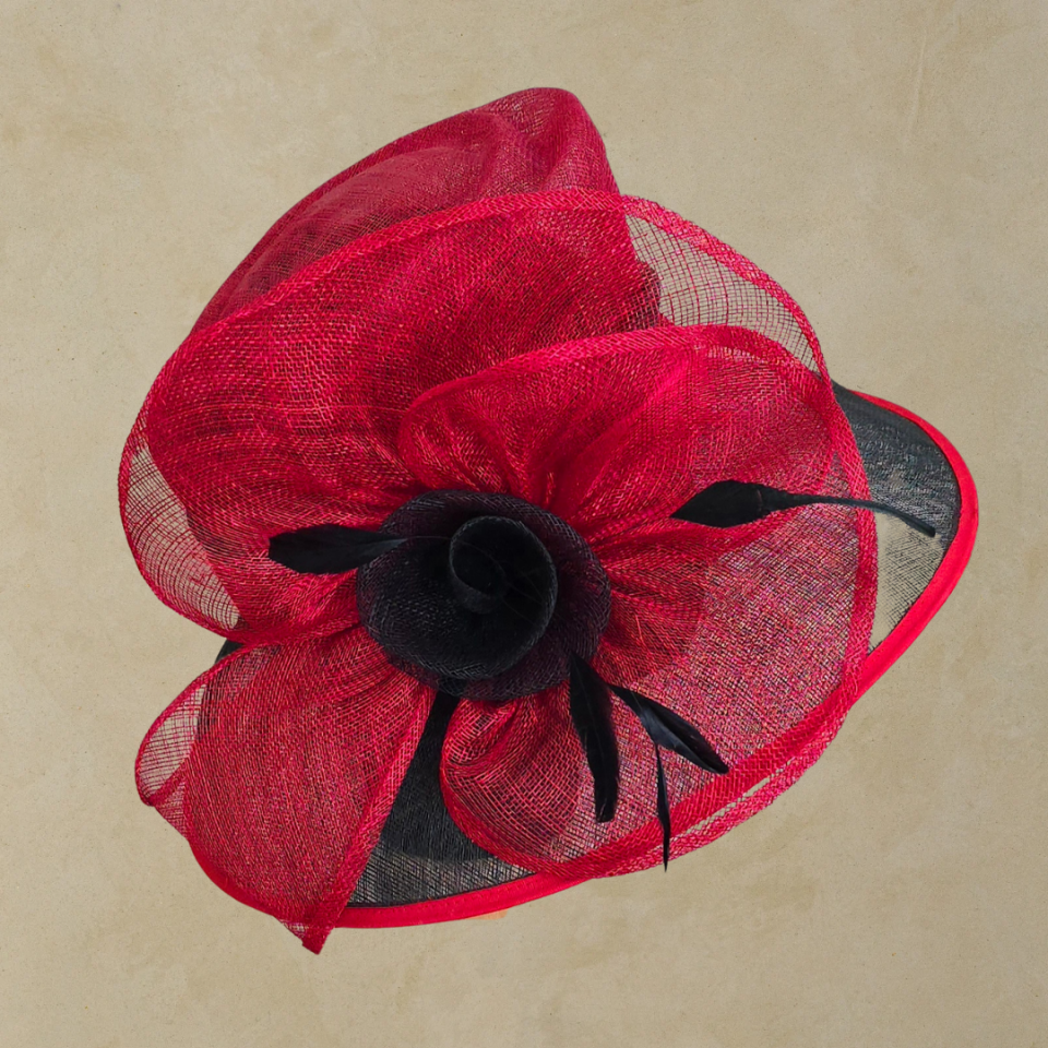Rayne Siyah Kırmızı Renk Elegan Şapka 38 cm Özel Şapka Kutulu