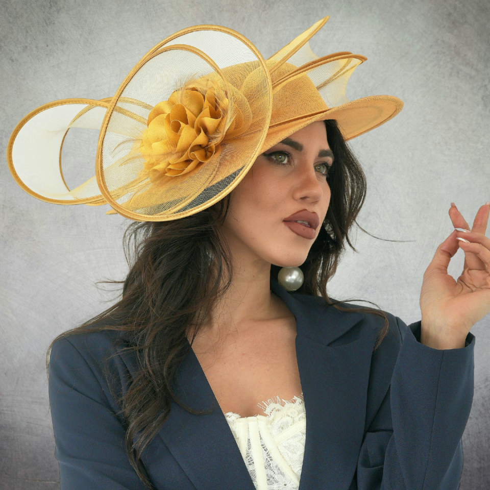 Catherine Hardal Sarı Renk Vualet Şapka 35 cm Özel Şapka Kutulu