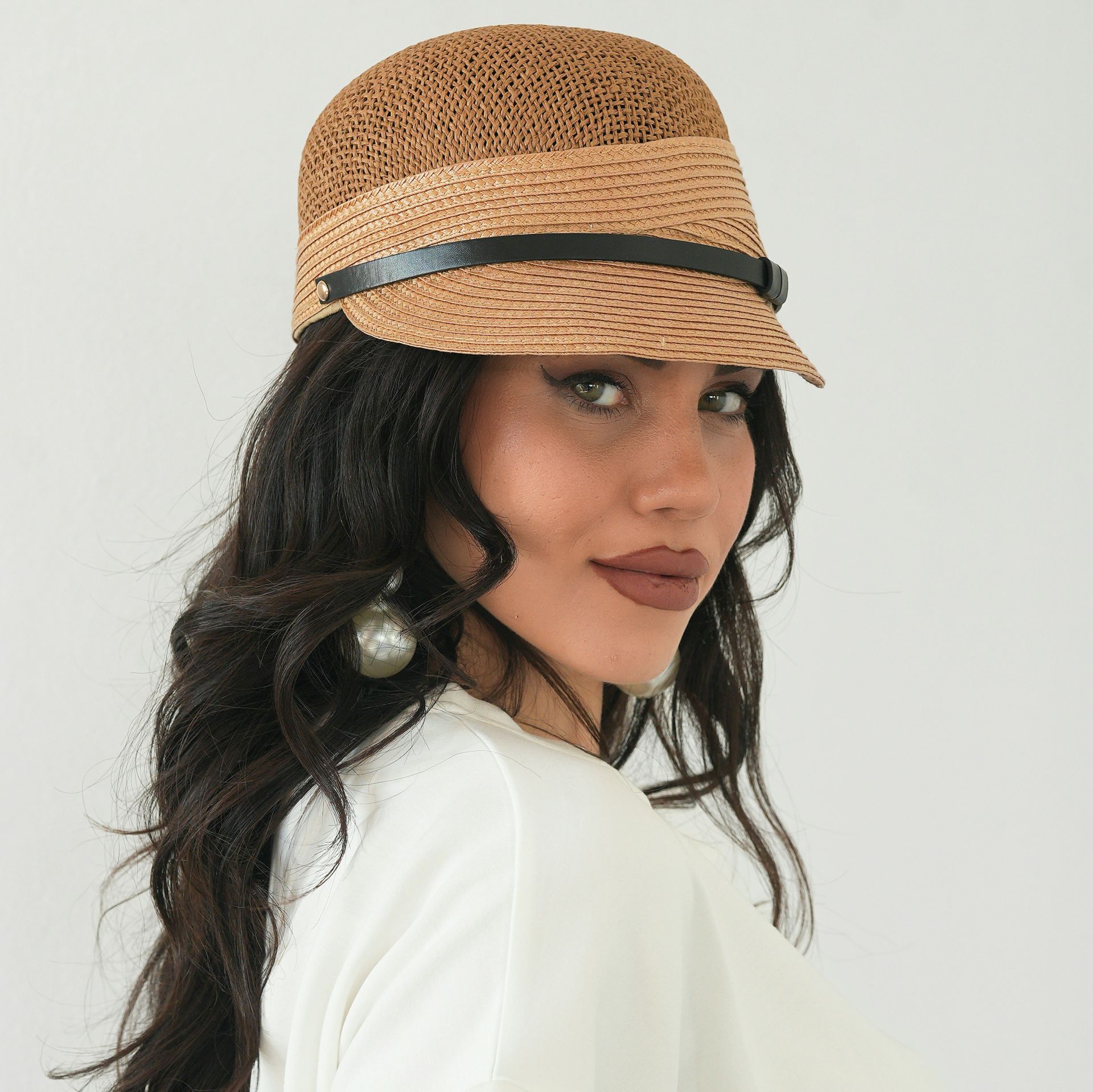 Cindy Camel Renk Kasket Şapka 25 cm