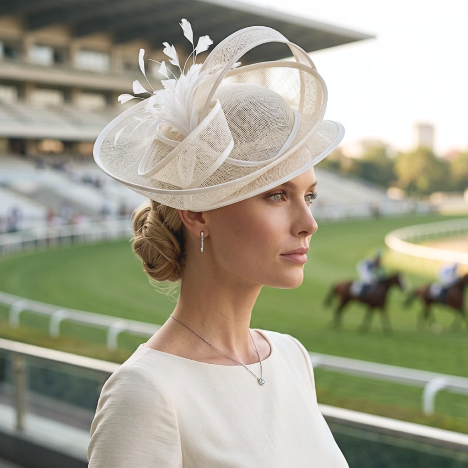 Camilla Krem Renk Vualet Şapka 35 cm Özel Şapka Kutulu