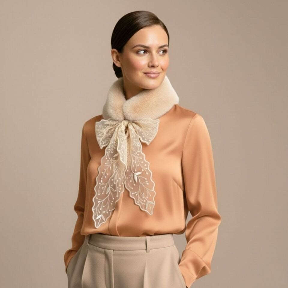 Peluş Bej Renk Yaka