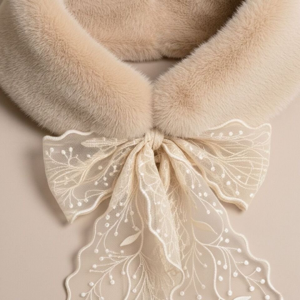 Peluş Bej Renk Yaka