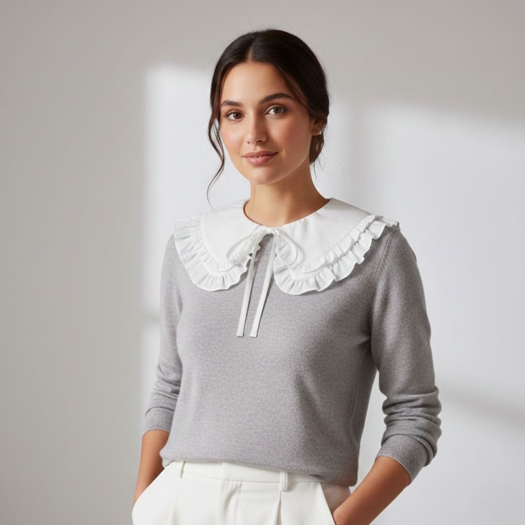 Kırık Beyaz Renk Coton Yaka Çift Kat