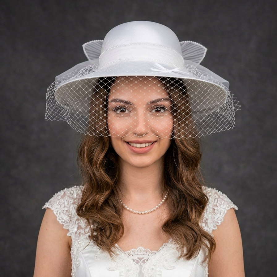 Adel C - Beyaz Renk Vualet Şapka 58 cm