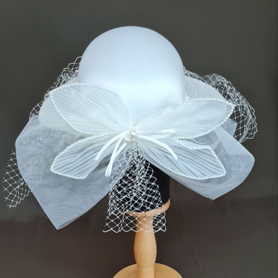 Adel C - Beyaz Renk Vualet Şapka 58 cm
