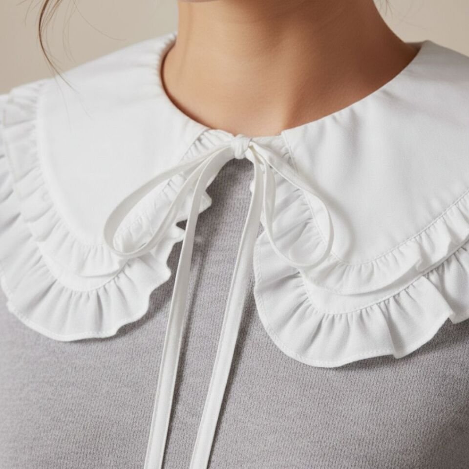 Kırık Beyaz Renk Coton Yaka Çift Kat