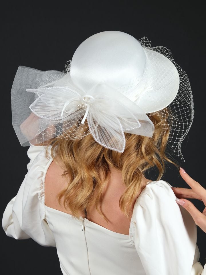 Adel C - Beyaz Renk Vualet Şapka 58 cm