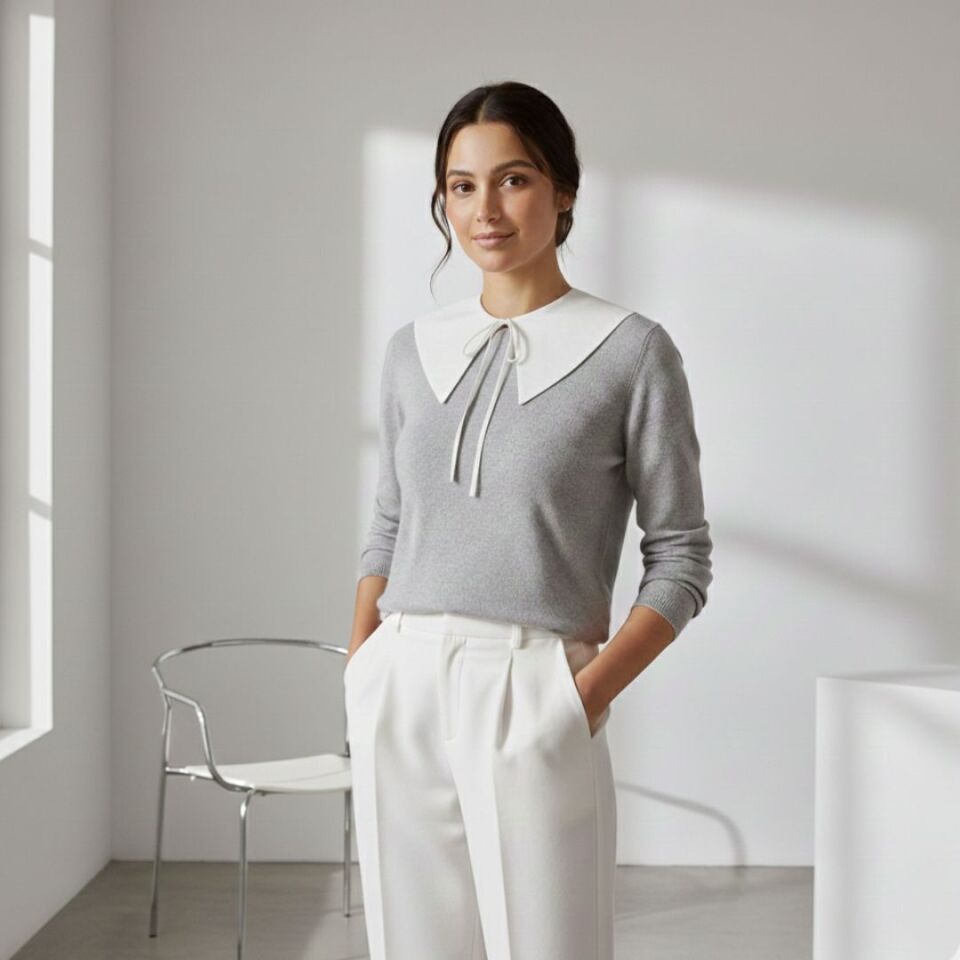 Kırık Beyaz Renk Coton Yaka