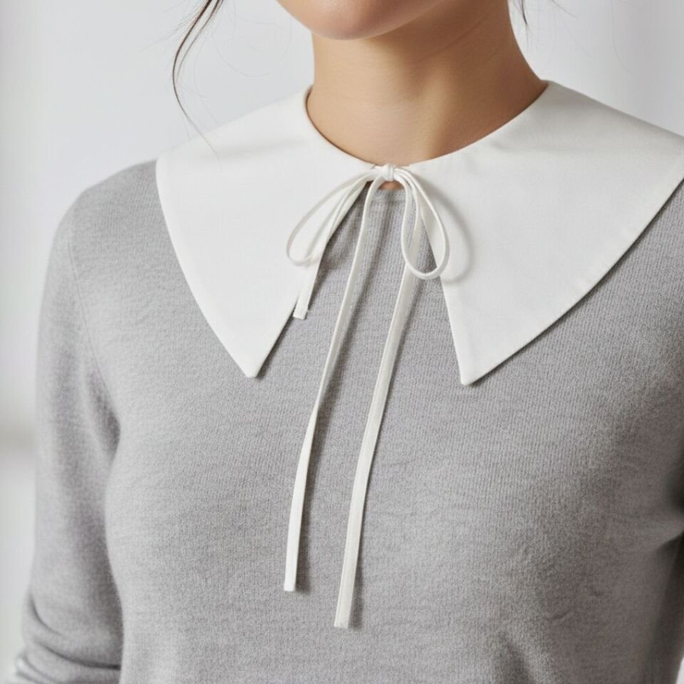 Kırık Beyaz Renk Coton Yaka