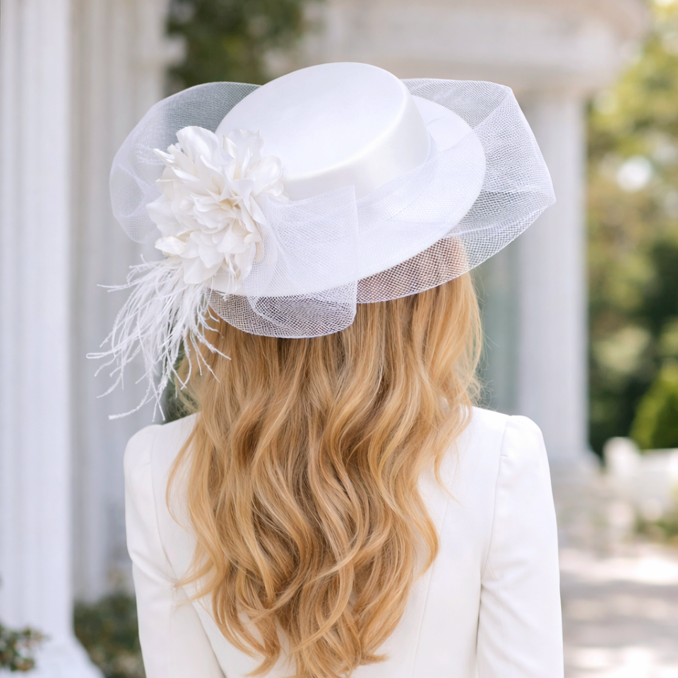 Adel F - Beyaz Renk Vualet Şapka 35 cm Özel Şapka Kutulu