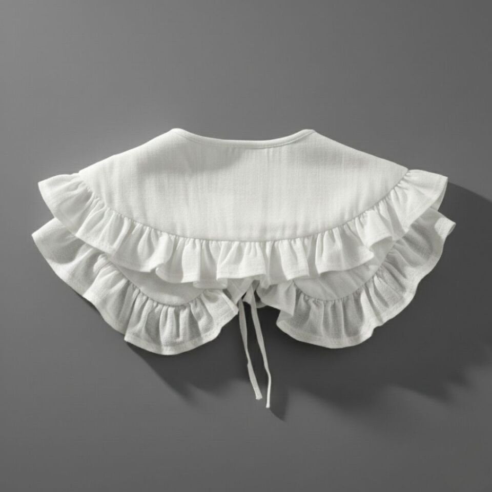 Kırık Beyaz Renk Coton Şifon Tek Fırfırlı Yaka