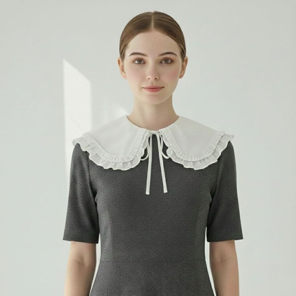 Kırık Beyaz Renk Coton Şifon Tek Fırfırlı Yaka