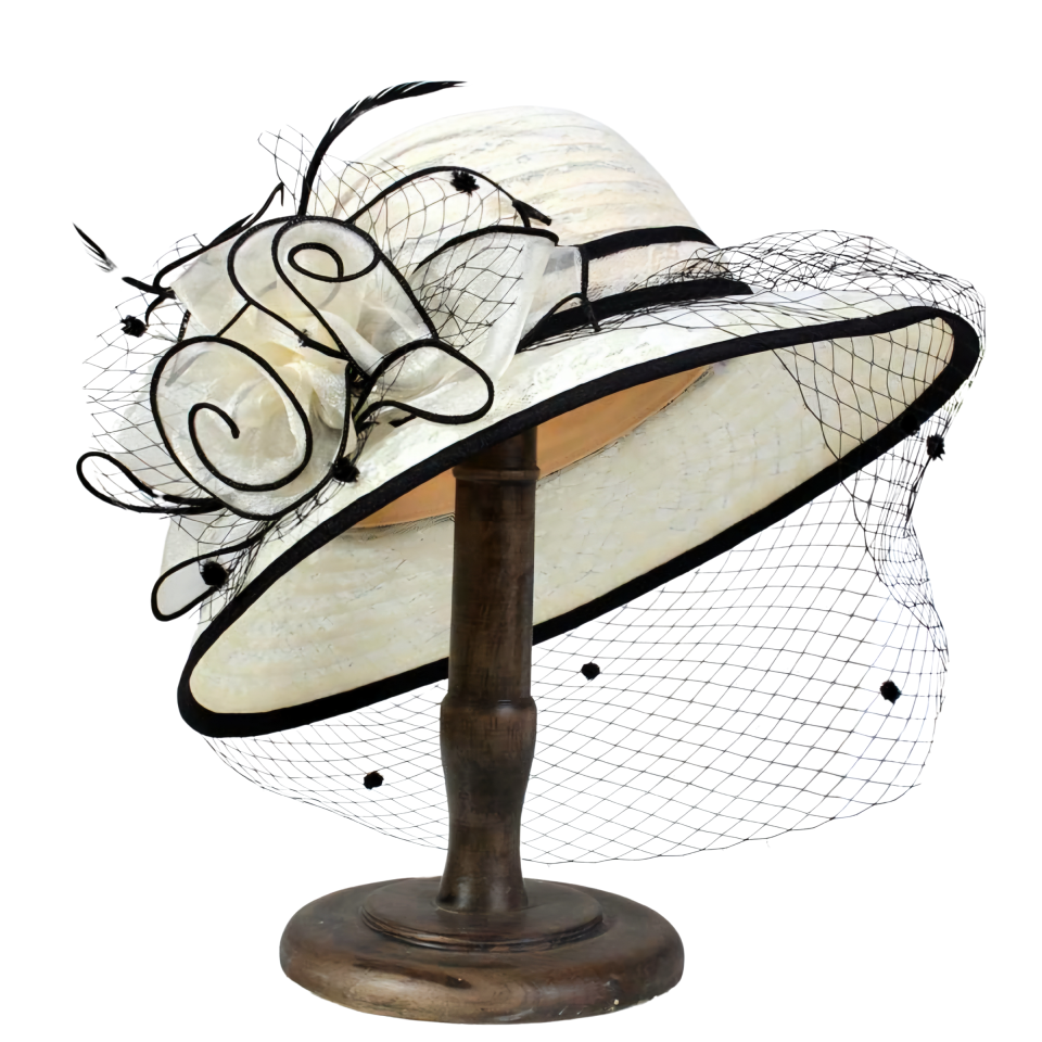 Victoria Ekru Siyah Renk Tüllü  Alternatifli Şapka 33 cm