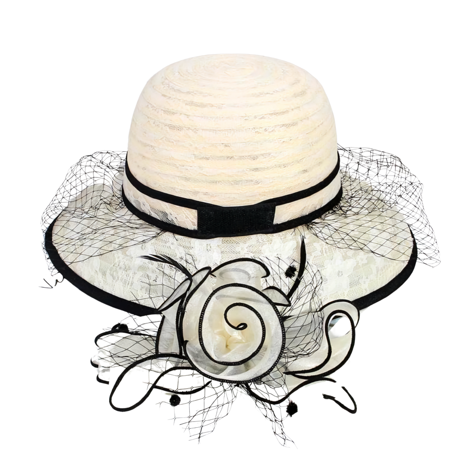 Victoria Ekru Siyah Renk Tüllü  Alternatifli Şapka 33 cm