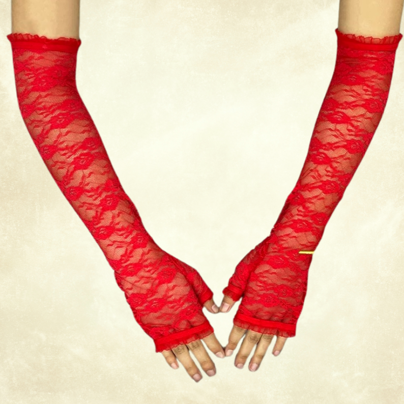 Kırmızı Renk  Dantel Kumaş Kolluk 50 cm