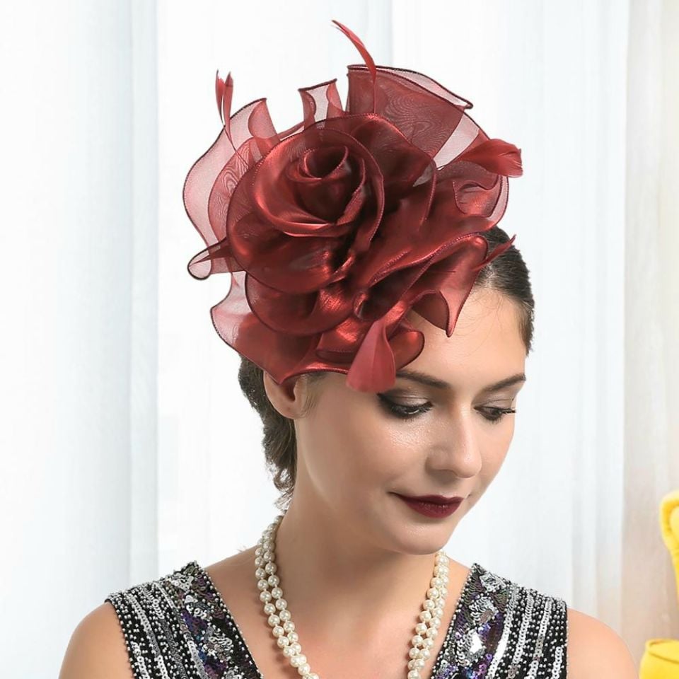 Flower Bordo Renk Organze Vualet 22 cm