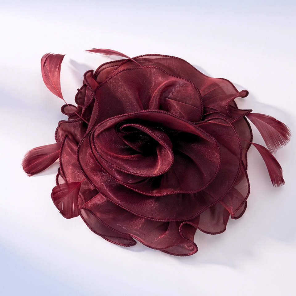 Flower Bordo Renk Organze Vualet 22 cm