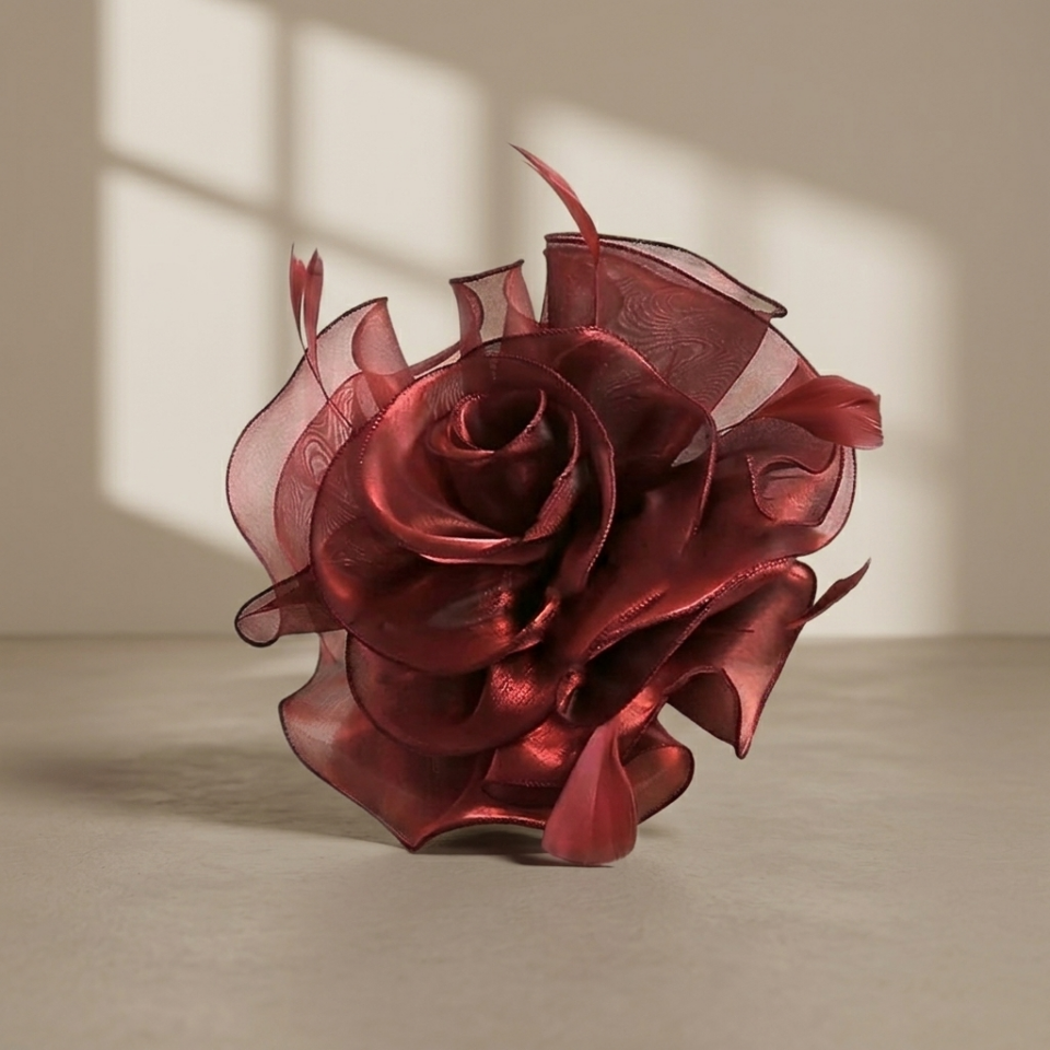 Flower Bordo Renk Organze Vualet 22 cm