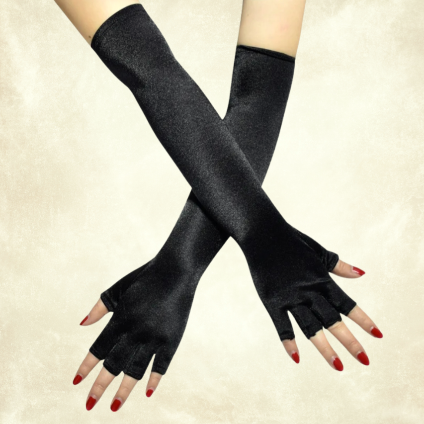 Siyah Renk İpek Saten Kumaş Kolluk 43 cm