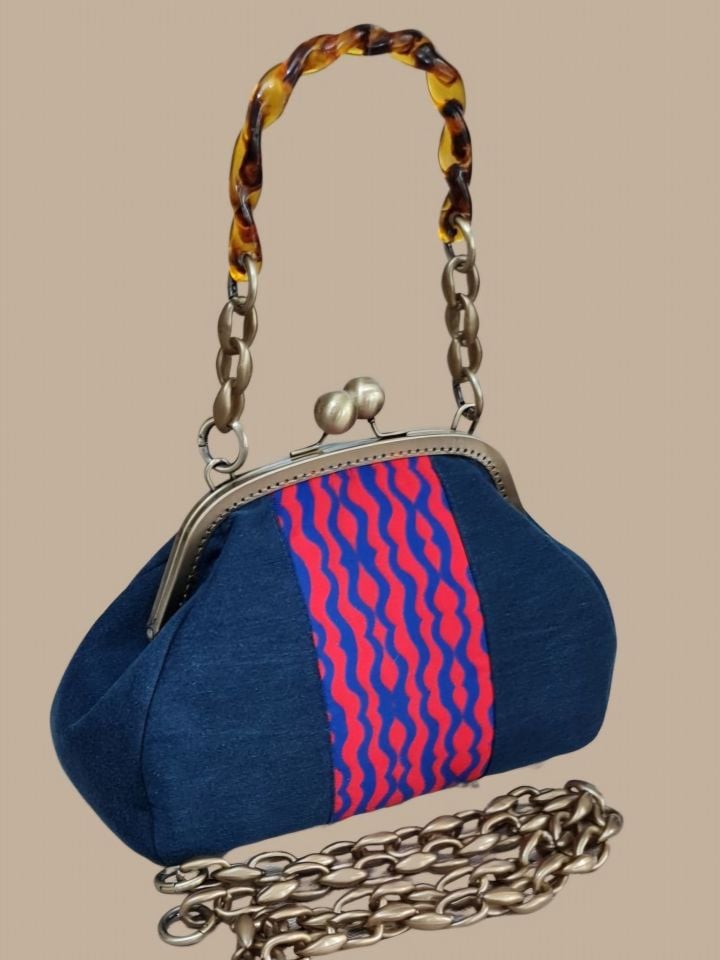 Kot Flok Desenli Kumaş Tasarım Etnik Çanta