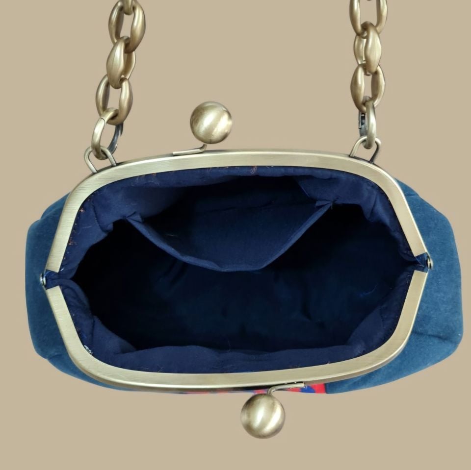 Kot Flok Desenli Kumaş Tasarım Etnik Çanta