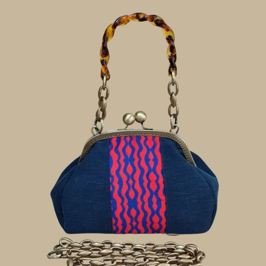 Kot Flok Desenli Kumaş Tasarım Etnik Çanta