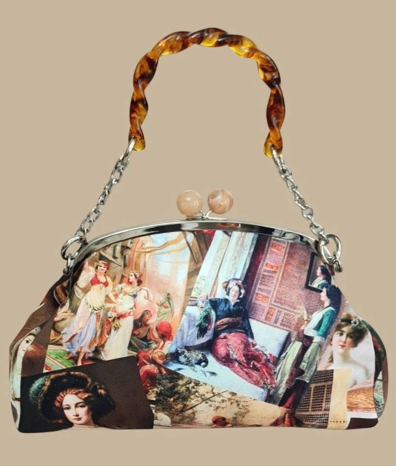 Sardunya Model Siyah Renkli Kadınlar Desenli Tasarım Çanta