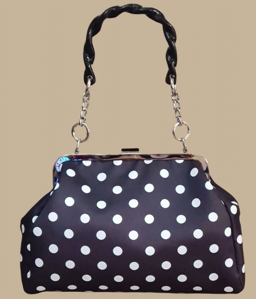 Sardunya Model Siyah Beyaz Puantiyeli Tasarım  Çanta
