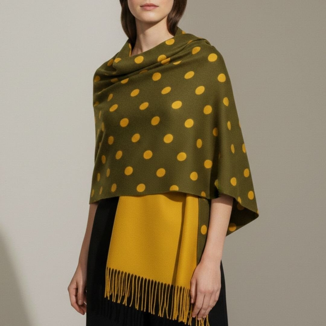 Donna Yeşil Sarı Renk Çift Taraflı Şal