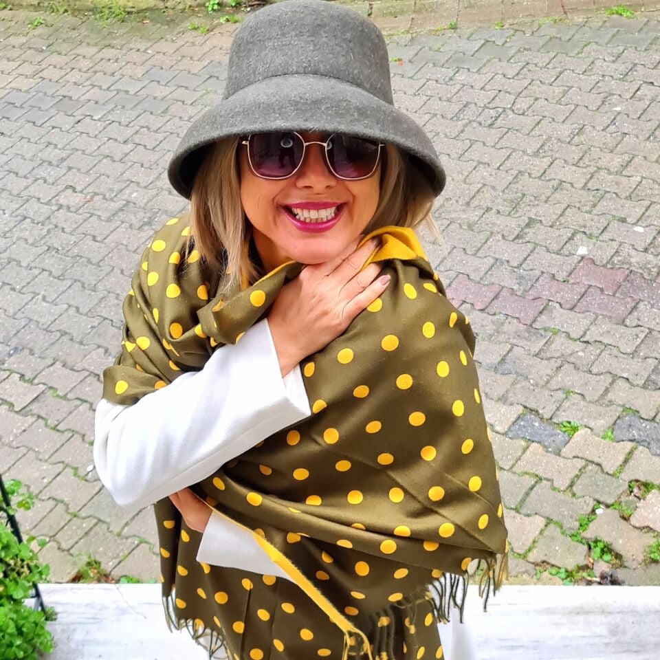 Donna Yeşil Sarı Renk Çift Taraflı Şal