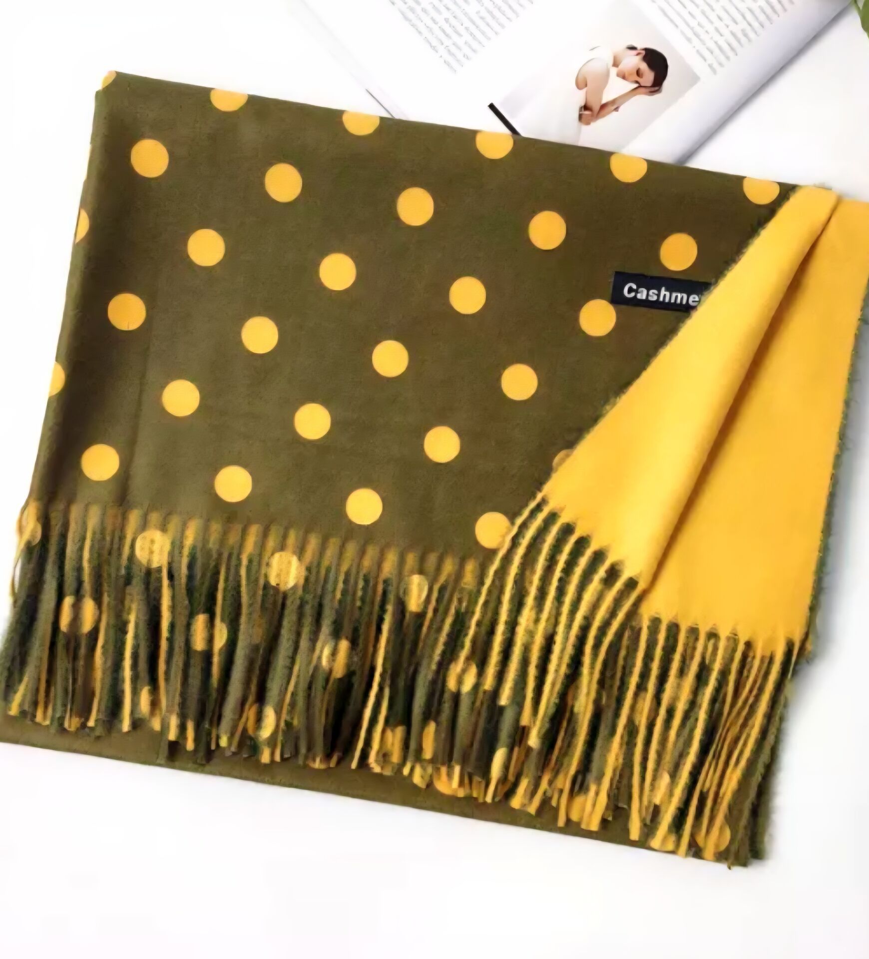 Donna Yeşil Sarı Renk Çift Taraflı Şal