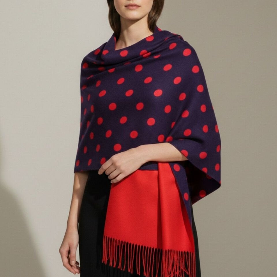 Donna Lacivert Kırmızı Renk Çift Taraflı Şal