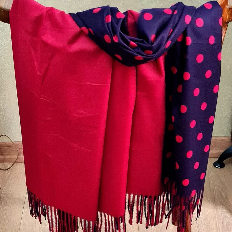 Donna Lacivert Kırmızı Renk Çift Taraflı Şal