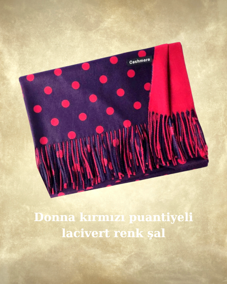 Donna Lacivert Kırmızı Renk Çift Taraflı Şal