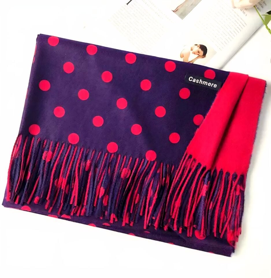 Donna Lacivert Kırmızı Renk Çift Taraflı Şal