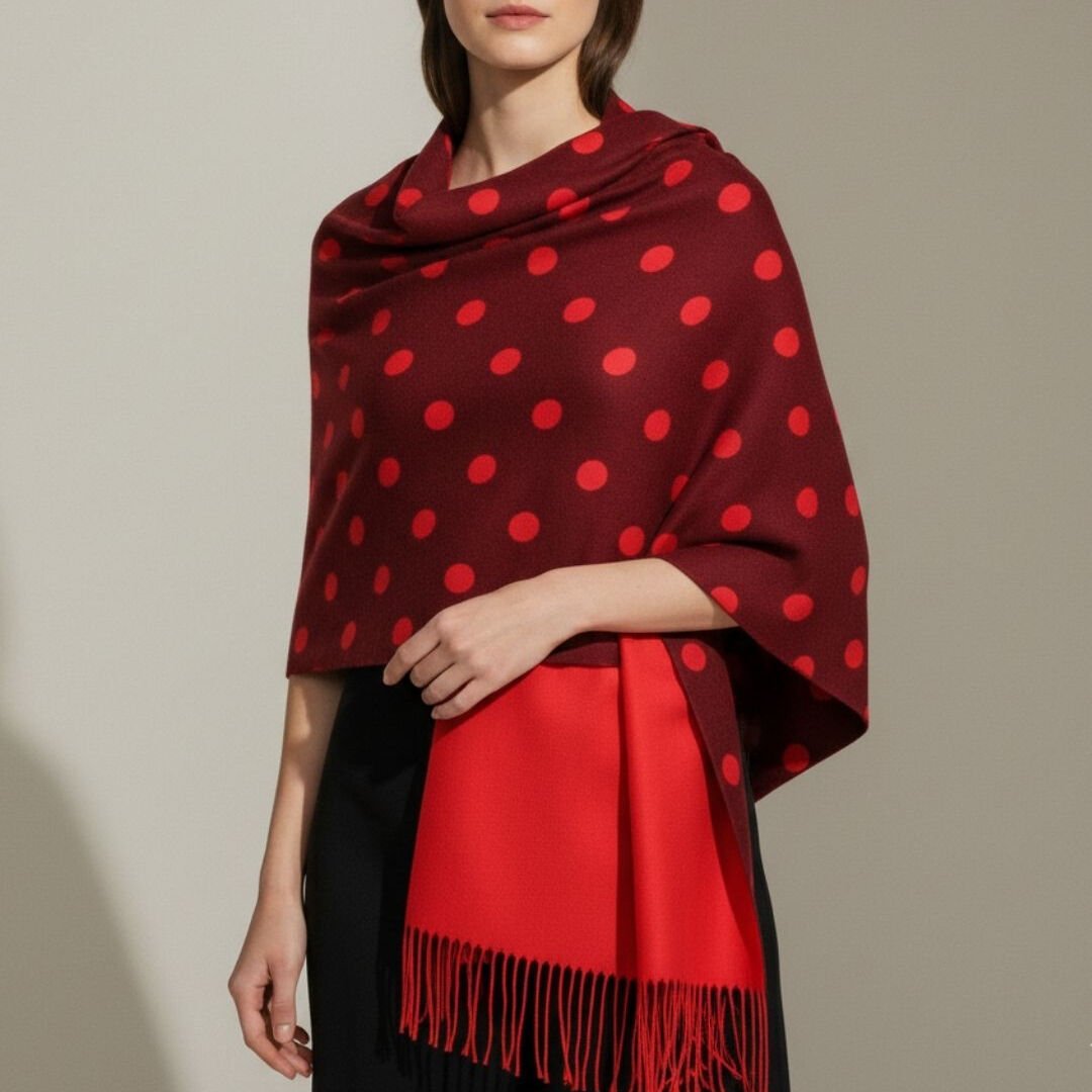 Donna Bordo Kırmızı Renk Çift Taraflı Şal