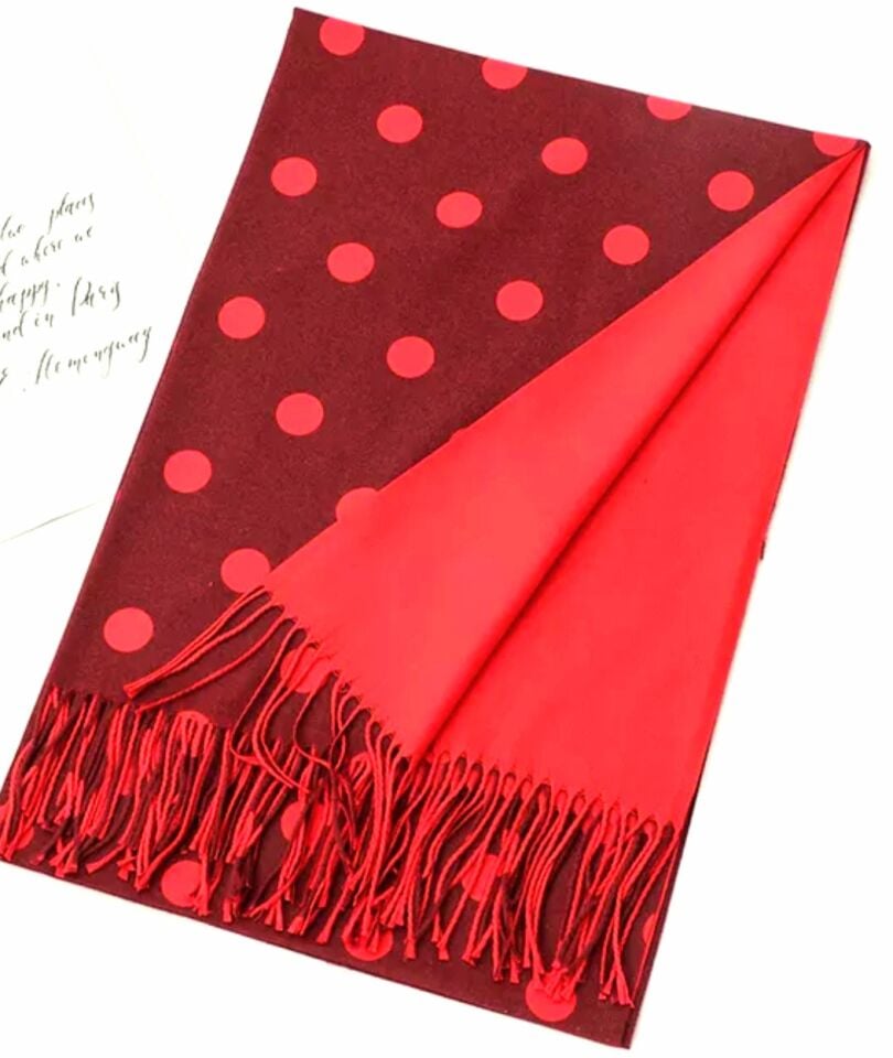 Donna Bordo Kırmızı Renk Çift Taraflı Şal