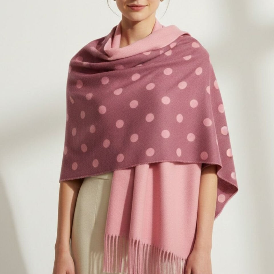 Donna Gül Kurusu Pembe Renk Çift Taraflı Şal