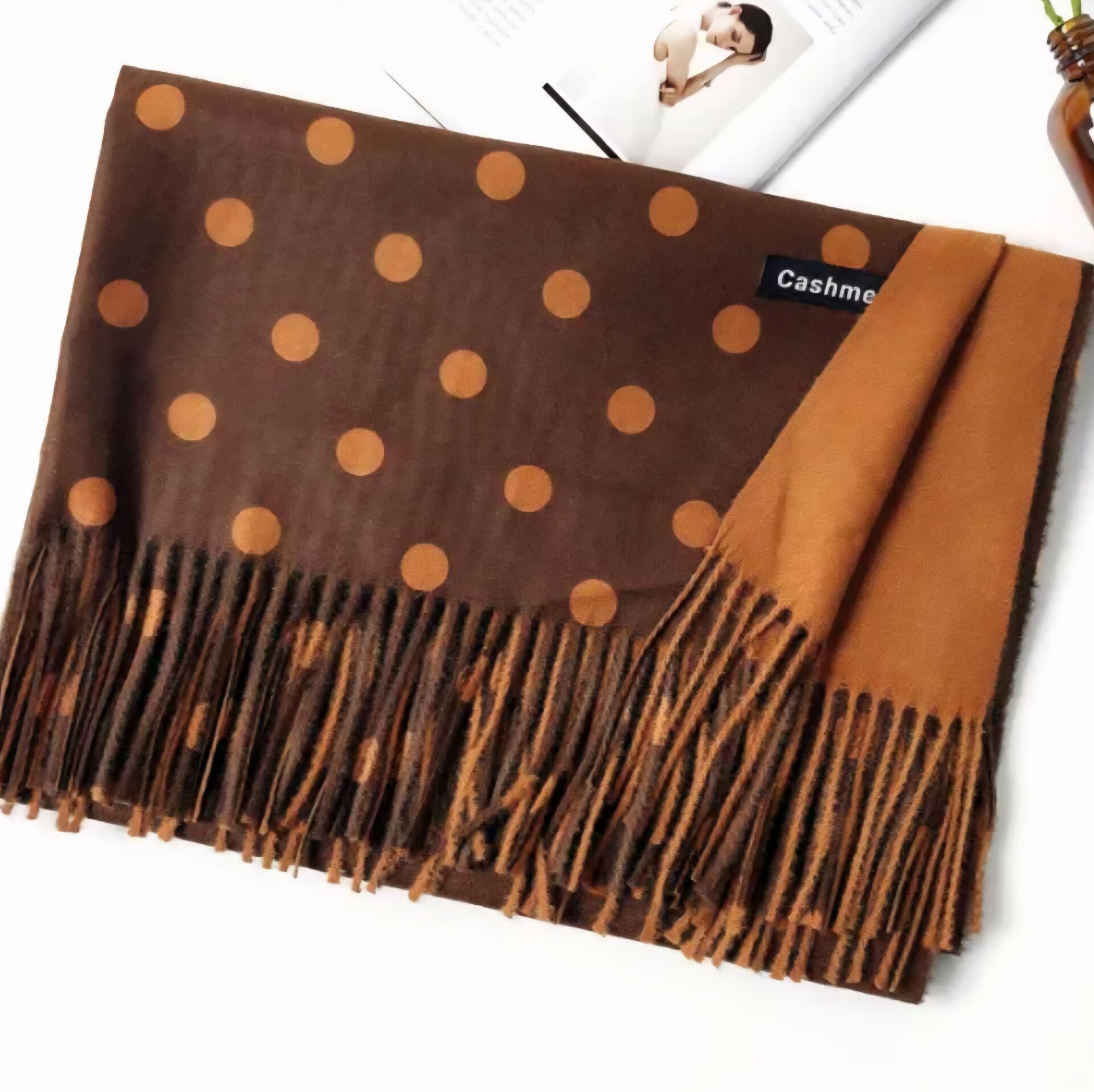 Donna Kahverengi Tarçın Renk Çift Taraflı Şal