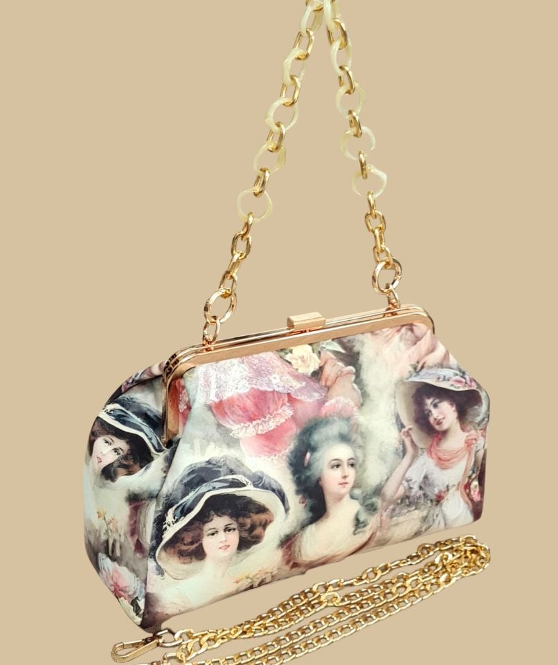 Sardunya Model Ekru Renk Kadınlar Desenli Tasarım  Çanta