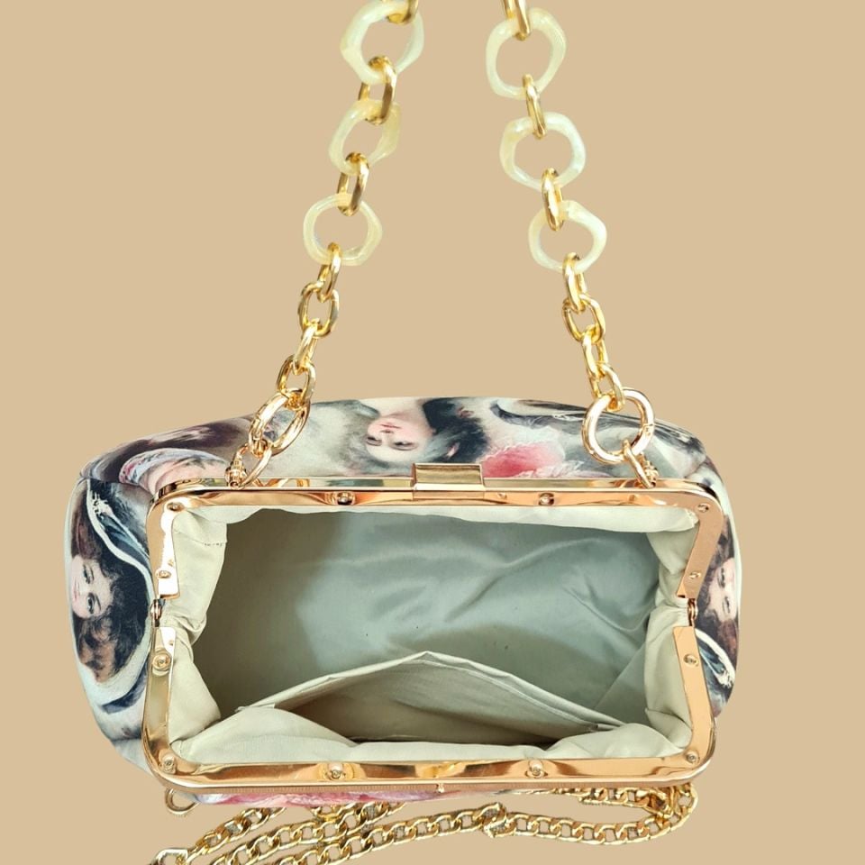 Sardunya Model Ekru Renk Kadınlar Desenli Tasarım  Çanta