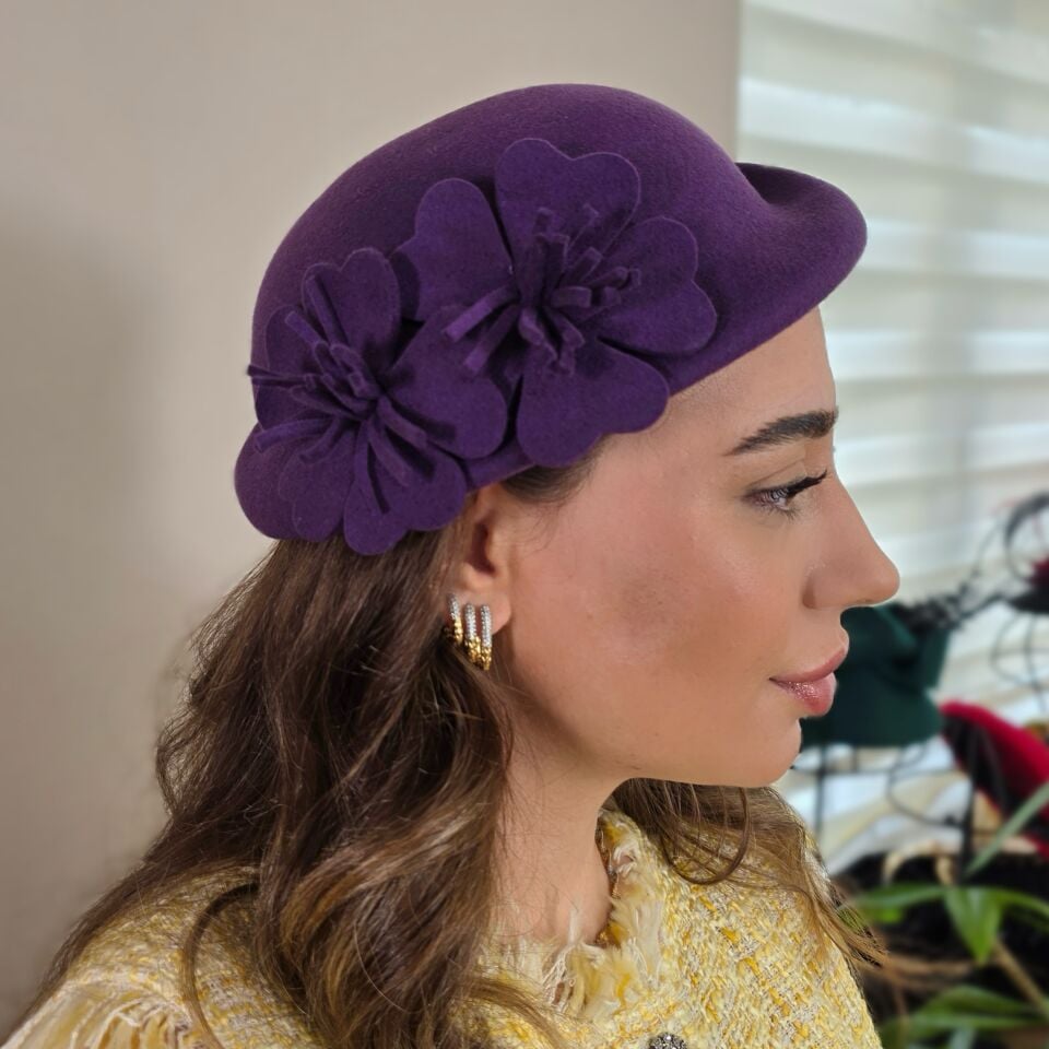 Chloe Mor Renk Çiçekli Şapka